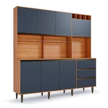 Imagem de Armário de Cozinha Versatti 7 Portas 3 Gavetas Grafite e Freijó - Mode