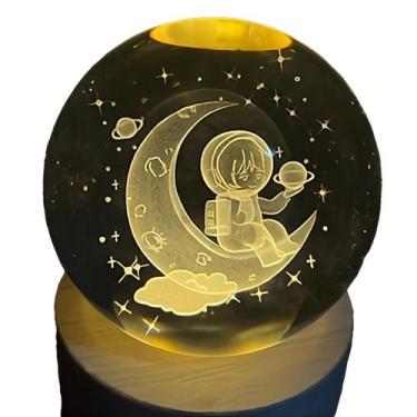 Imagem de Luminária Led Globo De Vidro Lua 3D USB com Base de Madeira - DANTAS
