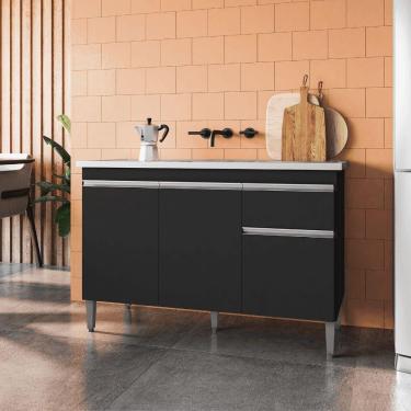 Imagem de Balcão Gabinete De Pia Para Cozinha Sem Tampo 120cm Tatiane Preto- Mabe Magazine