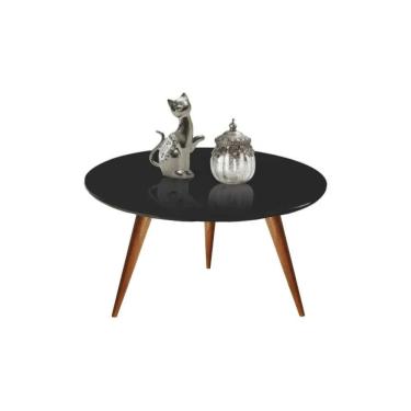 Imagem de Mesa De Centro Redonda Laqueada Com Vidro Colado Pé Palito 60cm Preto