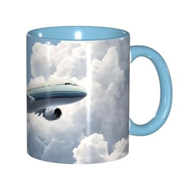 Imagem de Zeraoke Impressão artística de avião canecas de café criativas, personalizadas, presente para família, tamanho de 325 ml, unissex