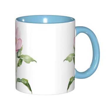 Imagem de Zeraoke Peony Print Canecas de café criativas, personalizadas, presente para a família, tamanho 325 ml, unissex