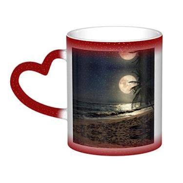 Imagem de Tropical Beach Palm Tree With Full Moon Starry Night Fun Coffee Cup, Magic Heat Sensitive Color Changing Ceramic Cup 12 Oz, para café/chá/leite/cacau, para adolescente/aniversário/festival/presentes