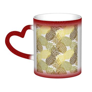 Imagem de Xícara de café divertida de abacaxi tropical exótico, copo de cerâmica que muda de cor sensível ao calor 12 Oz, para café/chá/leite/cacau, para adolescente/aniversário/festival/presentes