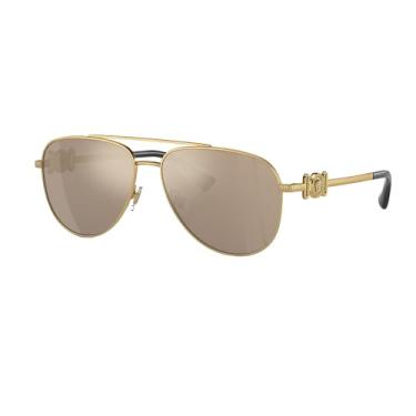 Imagem de Versace Óculos de sol infantis armação dourada, lentes douradas espelhadas marrons, 52 mm