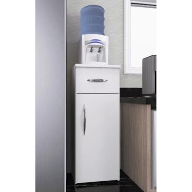 Imagem de Armário Multiuso para Bebedouro com 1 Porta e 1 Gaveta – Organizador Branco Compacto para Cozinha Banheiro e Lavanderia