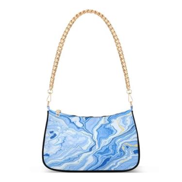 Imagem de CEBUGI Bolsas transversais femininas bolsa de ombro azul textura mármore bolsa elegante bolsa clutch com alça de corrente