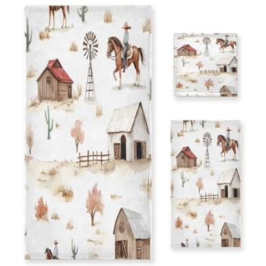 Imagem de xigua Conjunto de toalhas de banheiro de fazenda ocidental em aquarela absorvente macio 3 peças toalha de banho toalha de mão toalhas decorativas para banheiro, academia, hotel, praia, piscina