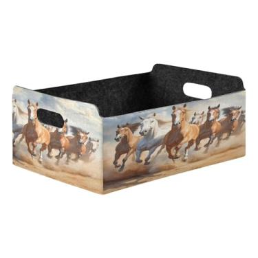 Imagem de Burbuja Caixa de armazenamento dobrável para cavalos de corrida com alças – Caixa de armazenamento de feltro para organizar brinquedos, livros, maquiagem, panos, meias na prateleira, armário e quarto