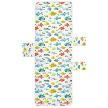 Imagem de Burbuja Capa de toalha de cadeira de praia de peixes coloridos com bolsos, capa de cadeira macia e absorvente, toalha de piscina de microfibra de secagem rápida para praia, sol, jardim, hotel, 76 x