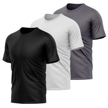 Imagem de Kit 3 Camisetas Masculina Dry Manga Curta Proteção UV Slim Fit Básica Academia Treino Fitness-Masculino