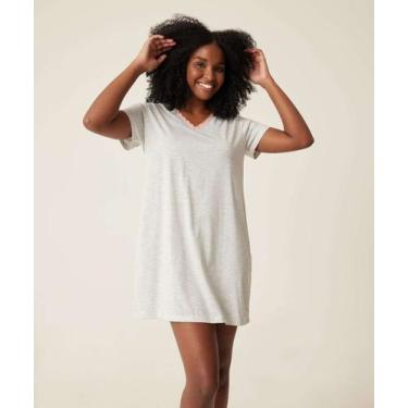 Imagem de Camisola Estampa Poá Recorte Renda Manga Curta Marisa-52071, Cinza, M