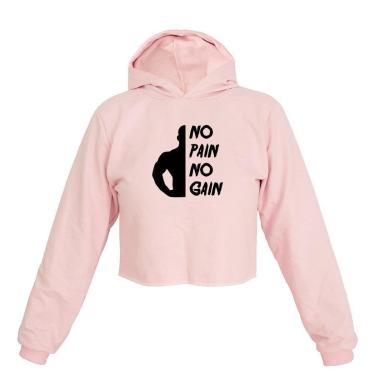 Imagem de Cropped Feminino Moletom Estampa No Pain No Gain Capuz Moda-Feminino