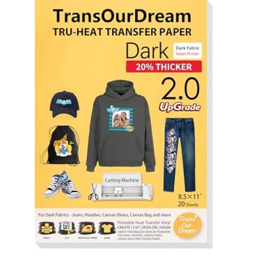Imagem de rDream Papel de transferência de calor para camisetas e tecidos escuros (20 folhas 21,5 x 28 cm, escuro 2.0) Vinil de transferência de calor HTV imprimível para impressoras a jato de tinta transferidas a ferro para camisetas (TRANS-D2-20)