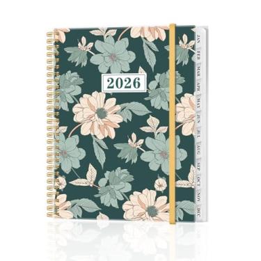 Imagem de Agenda 2026 - Agenda anual de janeiro de 2026 a dezembro de 2026, agendas semanais e mensais encadernadas em espiral com abas de 12 meses, bolso interno, 21,6 cm x 28 cm, flor verde
