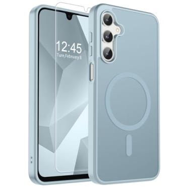 Imagem de SUPFINE Capa magnética para Samsung Galaxy A16 5G com protetor de tela, (compatível com MagSafe) (proteção contra quedas de grau militar), fina, translúcida, à prova de choque, prata azul