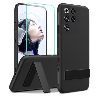 Imagem de Nijiadi Capa de telefone compatível com ZTE Redmagic 11 Pro com protetor de tela de vidro, [3 formas de suporte] Capa protetora de silicone TPU para Redmagic 11 Pro 5G 2025 - preta