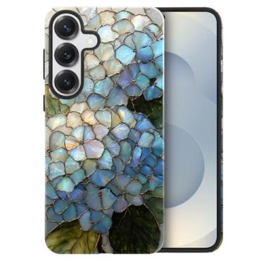 Imagem de heindiy Compatível com Samsung Galaxy S25 Plus, capa brilhante, proteção total, à prova de choque, anti-arranhões, capa de TPU, capas para homem mulher - vitral de arbusto de hortênsias