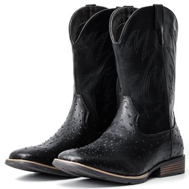 Imagem de IUV Botas de caubói masculinas Western Ostrich Larga Durável Moderna Bordada Antiderrapante Botas de Cores Sortidas, Preto, 42