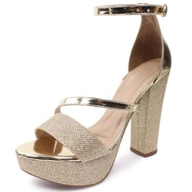 Imagem de Sandália Re&Ton Meia Pata Salto Alto Grosso Brilho Festa Feminina MP42 (Dourado, BR, Adulto, Numérico, 33)