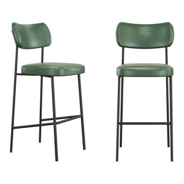 Imagem de Kit 02 Banquetas Altas Para Cozinha Lila Estofada Com Encosto Couríssimo Verde - Desk Design