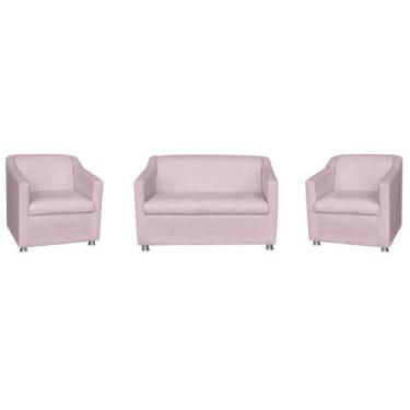 Imagem de Kit 01 Namoradeira mais 02 Poltrona Decorativa Tilla Pés Cromados Sued