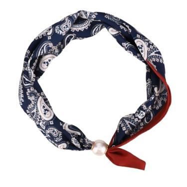 Imagem de Colar Lenço com Pingente, Colar Lenço Azul e Branco com Pérolas de Imitação Acessório de Joalheria Boho para Praia Presente para Mulheres