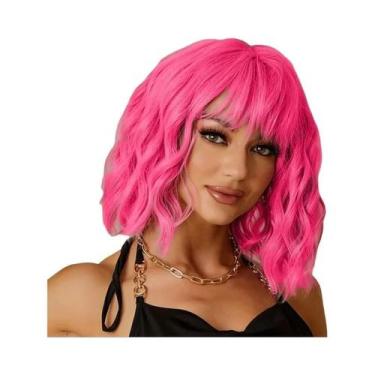 Imagem de Peruca Sintética Curta E Cacheada Rosa Para Mulheres, Resistente Ao Ca