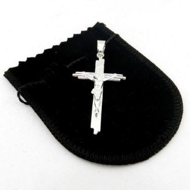 Imagem de Pingente Cruz Cristo 45mm Folheado Prata Pi147 - WN Bijouterias