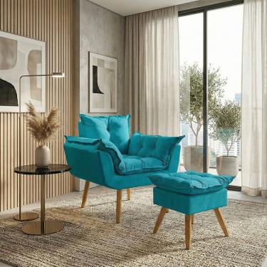 Imagem de Kit Poltrona e Puff Alice Decorativa Confortável Para Sala Recepção Manicure Quarto Consultório Tecido Suede