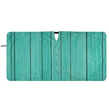 Imagem de Tábuas de madeira turquesa texturas personalizadas para-brisa carro para-sol bonito dobrável caminhão carro janela persianas guarda-chuva para-brisa frontal, 76,2 cm x 149,9 cm