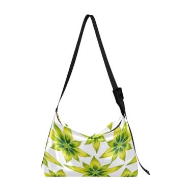 Imagem de Bolsa tiracolo de couro com redemoinhos dourados e azul-petróleo, bolsa tiracolo masculina de couro, bolsa Hobo, Folha de folhas verdes - 2, One Size