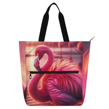 Imagem de GAIGEO Bolsa feminina flamingo rosa choque bolsa de trabalho lona faculdade escola bolsas bolsas professores amantes de livros