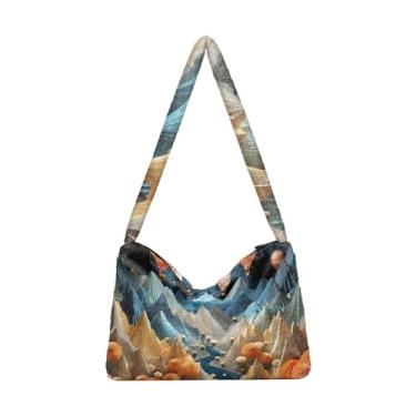 Imagem de Sacola floral tropical havaiana com folhas de pelúcia, bolsa de ombro média, bolsa de ombro feminina, Balões de ar quente com lua e estrelas, One Size