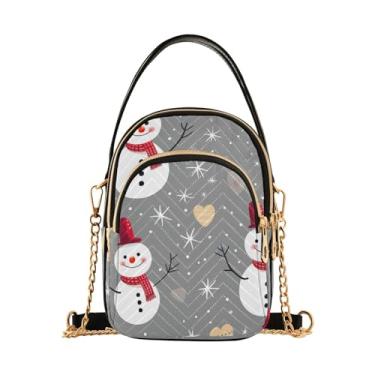 Imagem de GAIGEO Bolsa tiracolo estilo fazenda com alça de corrente, bolsa tiracolo feminina, bolsa de ombro de viagem para mulheres, Boneco de neve em cinza com corações vermelhos - 2, One Size