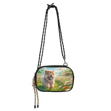 Imagem de Bolsa feminina pequena bolsa transversal sobre o ombro bolsas para celular todos os dias bolsa carteira bolsa primavera floral chow chow cachorro