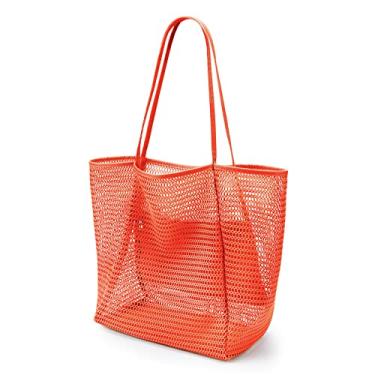 Imagem de KALIDI Sacola de malha de praia, bolsa casual Hobo feminina dobrável MAX 23L bolsa de ombro para férias de piquenique na praia, Laranja, 23L