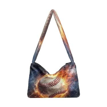 Imagem de GAIGEO Bolsa de ombro feminina Field of Sunflowers with Clouds, bolsa de ombro feminina para uso ao ar livre, Bola de beisebol Through the Air With Fire-2, One Size