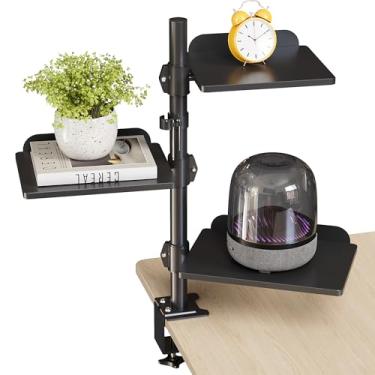 Imagem de JYLH JOYSEEKER Prateleira de mesa de 3 níveis ajustável em altura, bandeja giratória de 360° com defletor, prateleira organizadora sobre ou embaixo da mesa para acessórios de escritório, preta