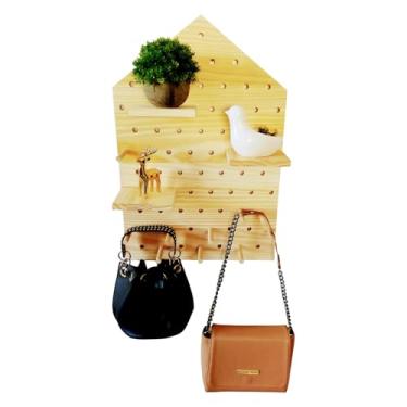 Imagem de KIAGA, Prateleira Pegboard Casinha Em Madeira Pinus com 16 Pinos e 3 Prateleiras 13,5cm Cor:PINUS NATURAL;Tamanho:40X60 CM