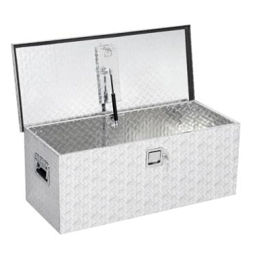 Imagem de PrecisionAuto Caixa de ferramentas de alumínio para caminhonete, resistente, à prova d'água e bloqueável, armazenamento seguro para picapes, trailers e reboques com tampa de suporte a gás e alças