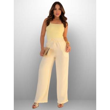 Imagem de Calça Pantalona Feminina Duna Com Bolso Cintura Alta Primavera Verão P