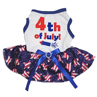 Imagem de Petitebella Vestido de algodão com estampa de foguete de 4 de julho para cães (3GG, branco/estrelas listradas)