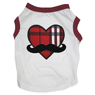 Imagem de Petitebella Camisa de algodão xadrez vermelho coração bigode roupas para cães (branca, GG)
