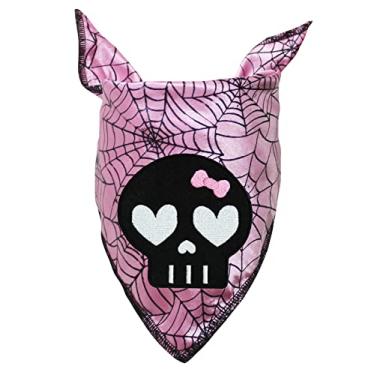 Imagem de Petitebella Bandana preta para animais de estimação com cabeça de caveira (rosa/teia de aranha, pequena)