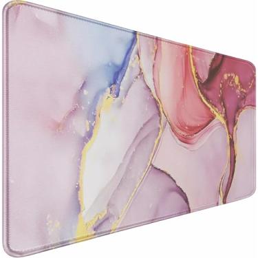 Imagem de Tapete de mouse extragrande 80 x 30 cm, mousepad para jogos com bordas costuradas, superfície de pano de microfibra premium, base antiderrapante à prova d'água para jogos de escritório em casa, rosa