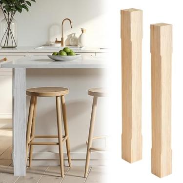 Imagem de CroBlissful Pacote com 2 pernas de ilha de madeira maciça inacabadas, 86 cm A x 8,5 cm L pernas de mesa de madeira, pés de substituição de móveis para mesa de jantar, balcão de cozinha