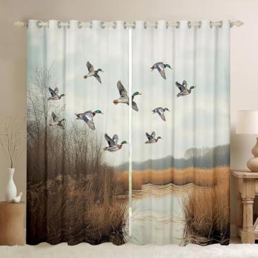 Imagem de Erosebridal Cortinas de caça de pato 2 painéis, 106,7 cm L x 160 cm C Wild Mallard Duck Blackout Cortinas para mulher homem selva fazenda cabana cortinas e cortinas cortinas rústicas animais voadores