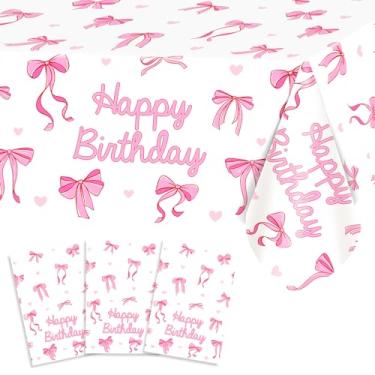 Imagem de Avezano 3 peças de toalha de mesa de laço rosa coquete decorações de aniversário toalha de mesa descartável para meninas decorações de festa de aniversário 272 x 137 cm