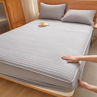 Imagem de Lençol elástico, capa de cama de colchão acolchoado, roupa de cama luxuosa, lavável na máquina, macio, sem rugas, fácil instalação, para casa e hotel - cinza | 200 x 200 cm